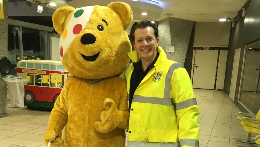 Southport Hesketh Round Table is taking part in the BBC Children In Need fundraising. Pudsey Bear is pictured with Marc Foreman from SHRT