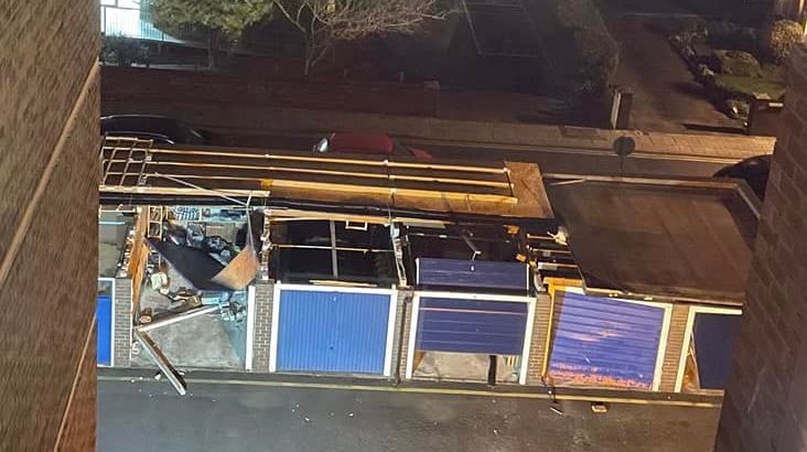 The wind blew the rooves from garages on Albert Road in Southport. Photo by Lis Campbell