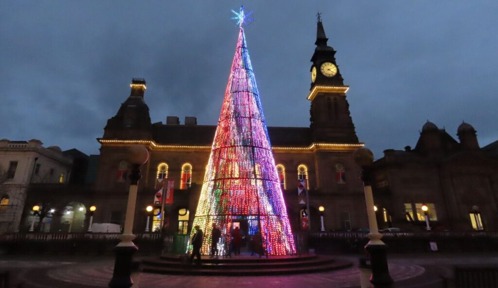 The Southport Christmas tree, installed by IlumiDex UK Ltd and commissioned by Southport BID. Photo by Andrew Brown Media