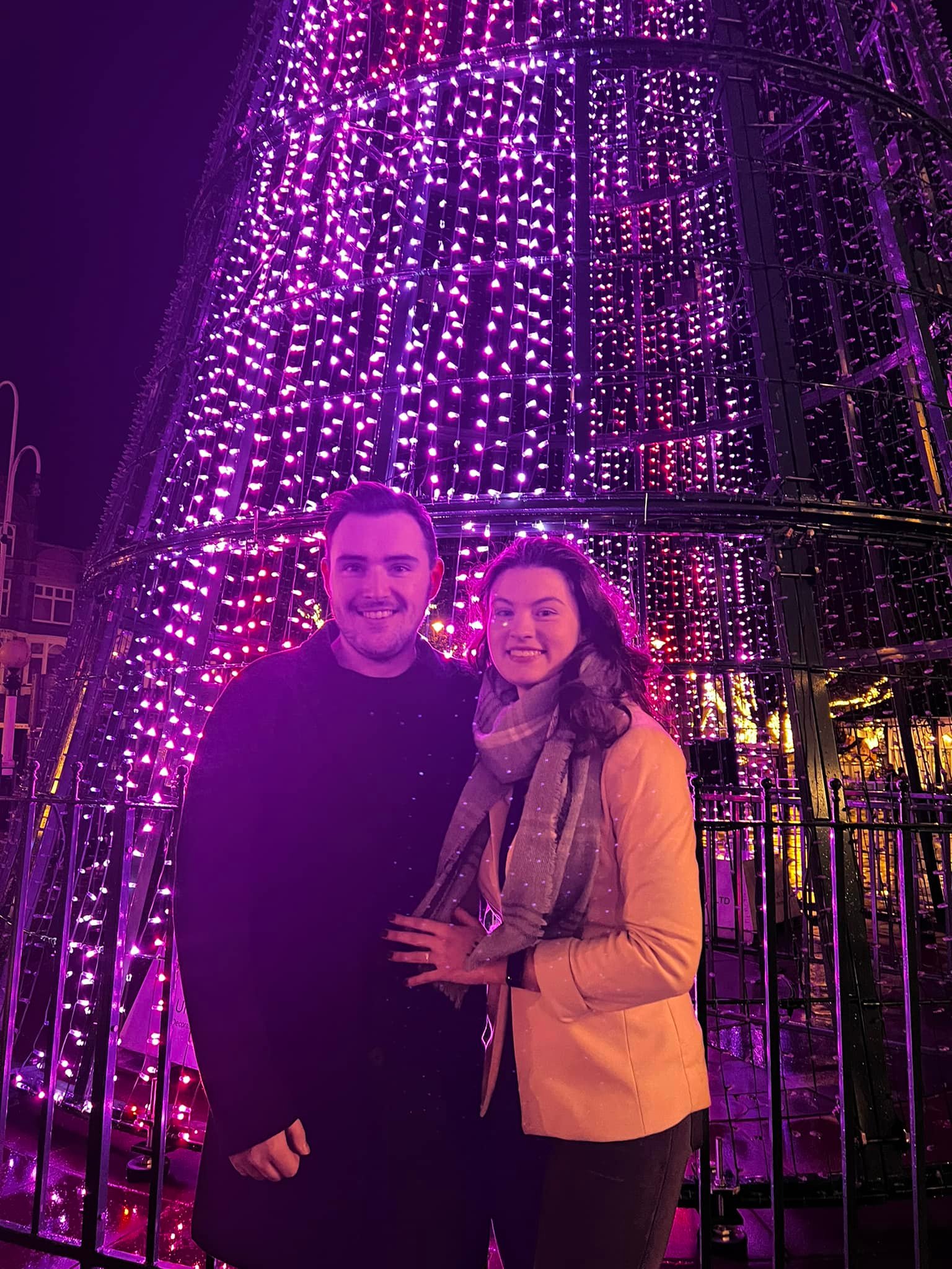 Ryan Wall and Sadie Farrington got engaged next to Southport's sparking Christmas tree, after enjoying their first date there