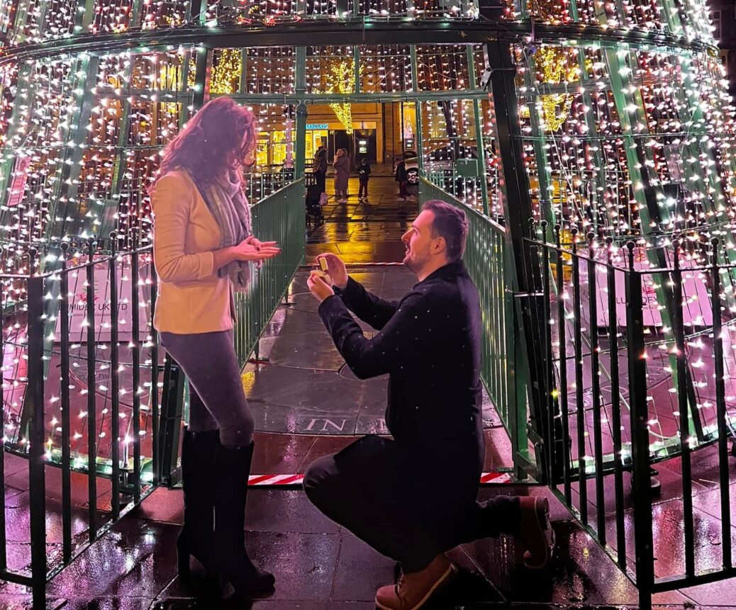 Ryan Wall and Sadie Farrington got engaged next to Southport's sparking Christmas tree, after enjoying their first date there
