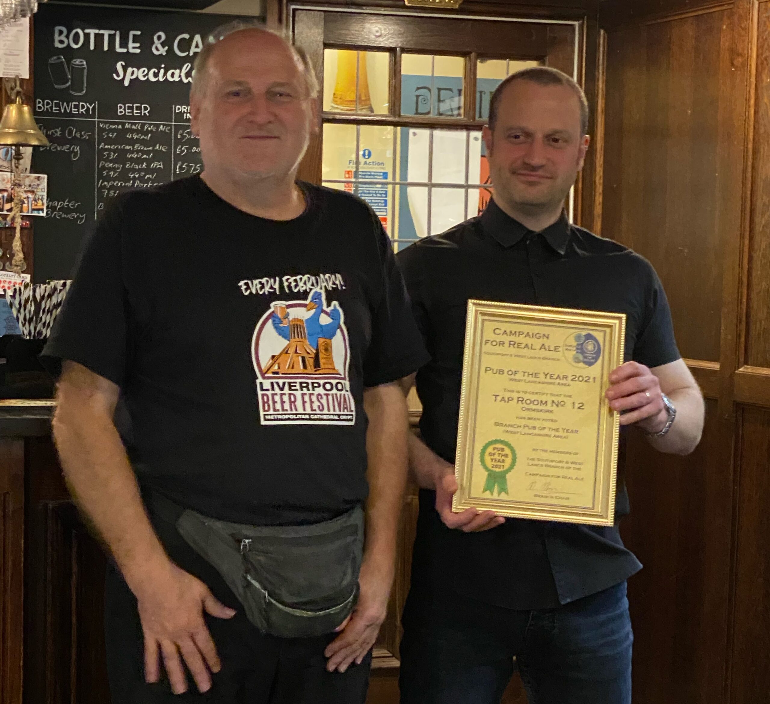 The TapRoom in Burscough has been awarded the title of West Lancashire Pub Of The Year
