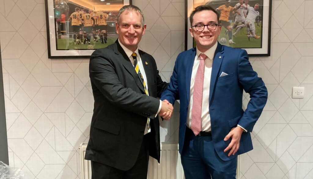 Southport FC has appointed Venture House Group as its new EPoS partner. Steve Dewsnip, Southport FCs Head of Commercial & Operations (left) is pictured with Tom Harvey, Group Operations Director at Venture House (right)