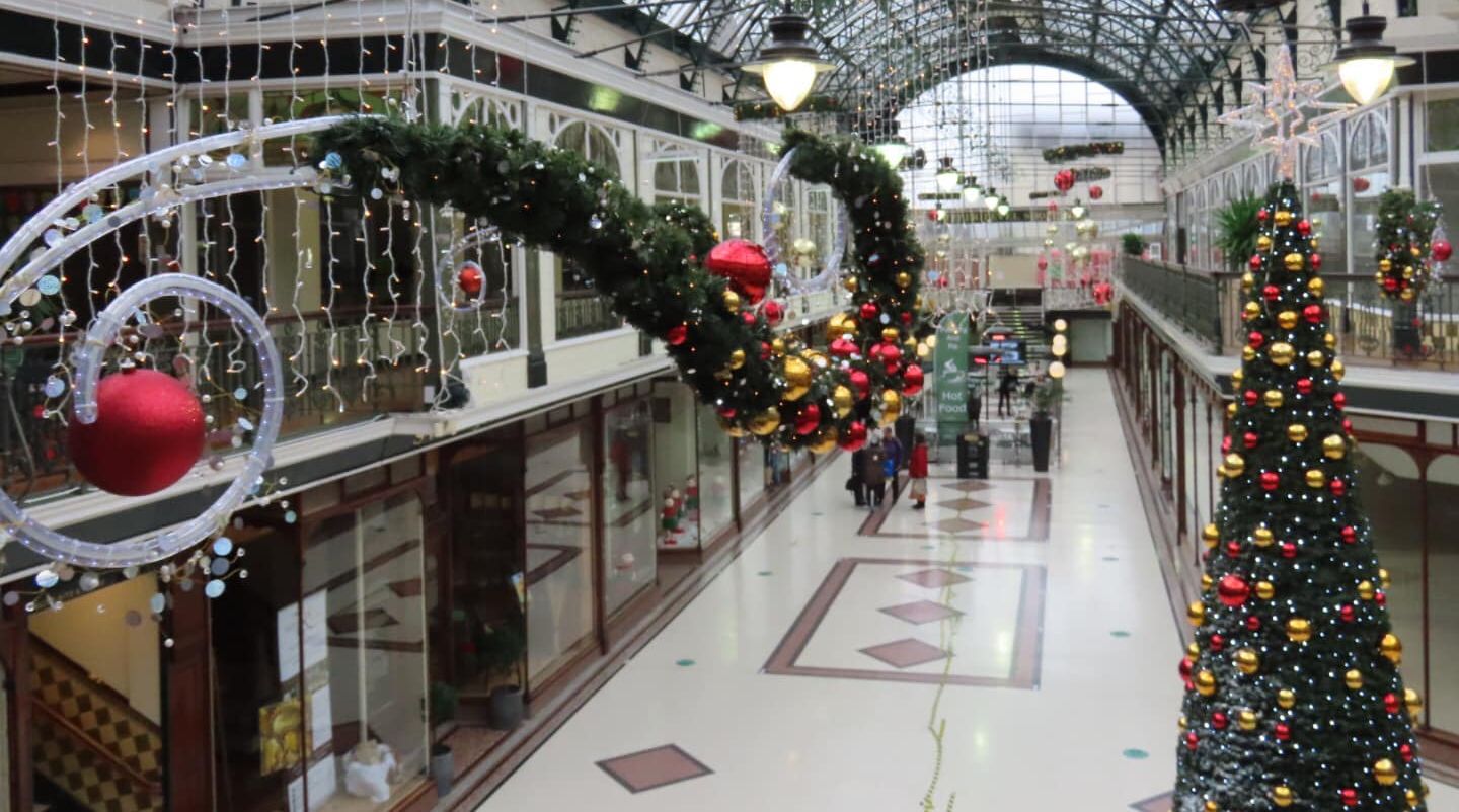 Christmas decorations at Wayfarers Arcade in Southport. Photo by Andrew Brown Media