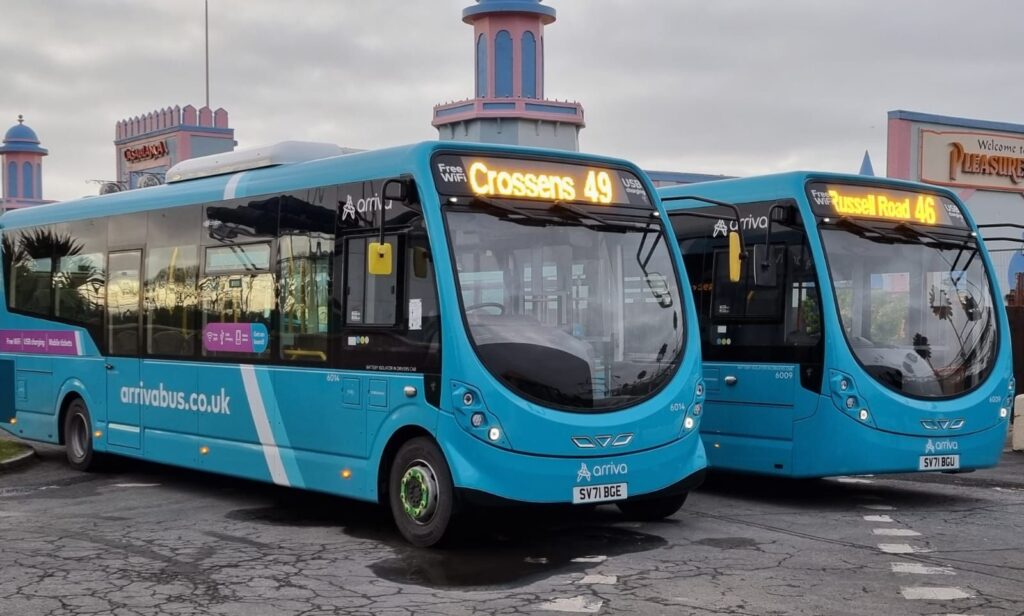 Arriva buses outside Southport Pleasureland in Southport