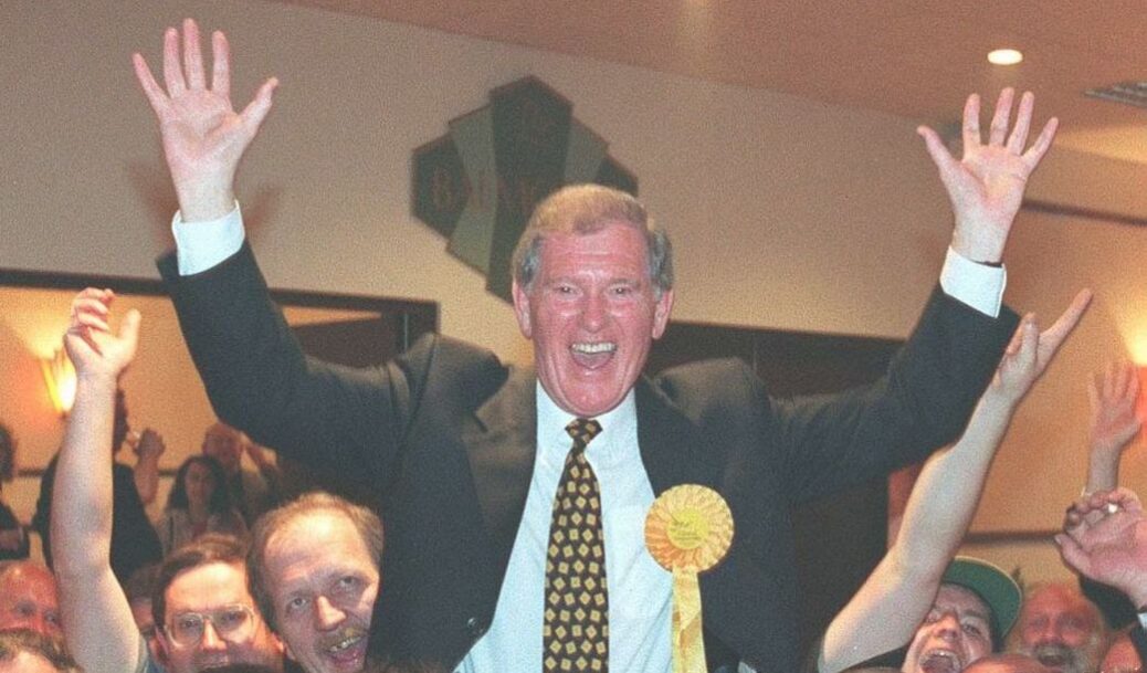 Lord Ronnie Fearn of Southport celebrates one of his General Election victories