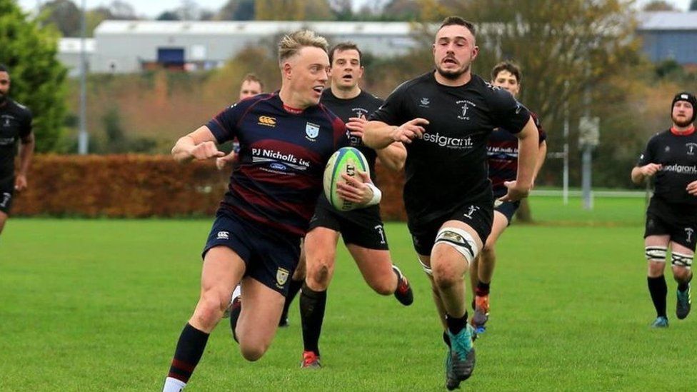 Jack Jeffery, pictured holding the ball, was taken to hospital where he later died. Photo by Evesham Rugby Club