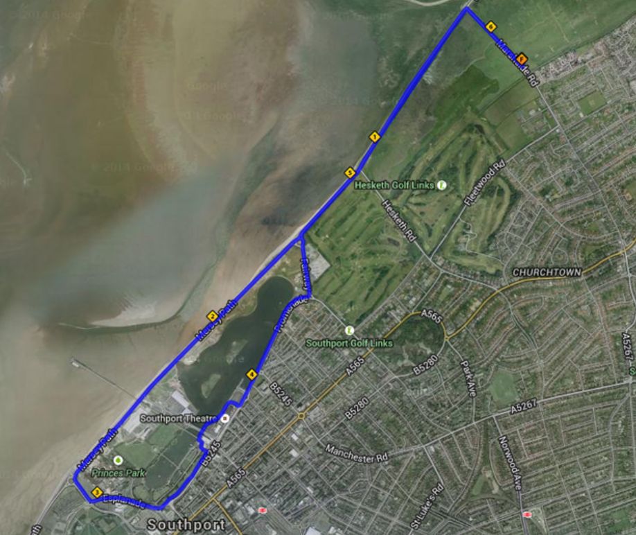 The Southport Mad Dog 10k course