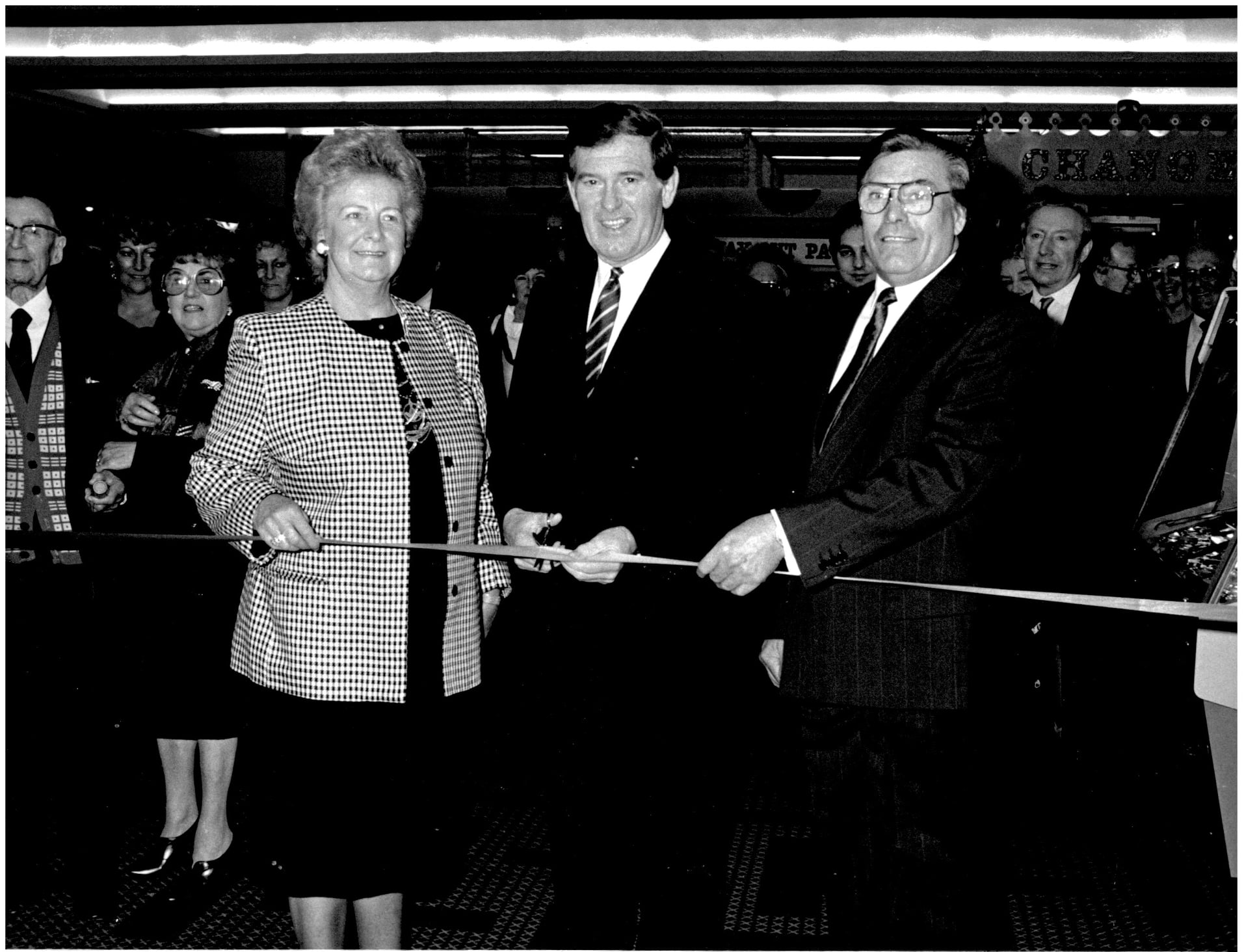 Southport MP Lord Ronnie Fearn (centre) officially opens Funland in Southport in April 1988 with Silcock's owners Jane and Herbert Silcock. Photo courtesy of Serena Silcock-Prince 