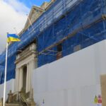 The Ukraine flag flies outside Southport Town Hall in Southport. Photo by Andrew Brown Media