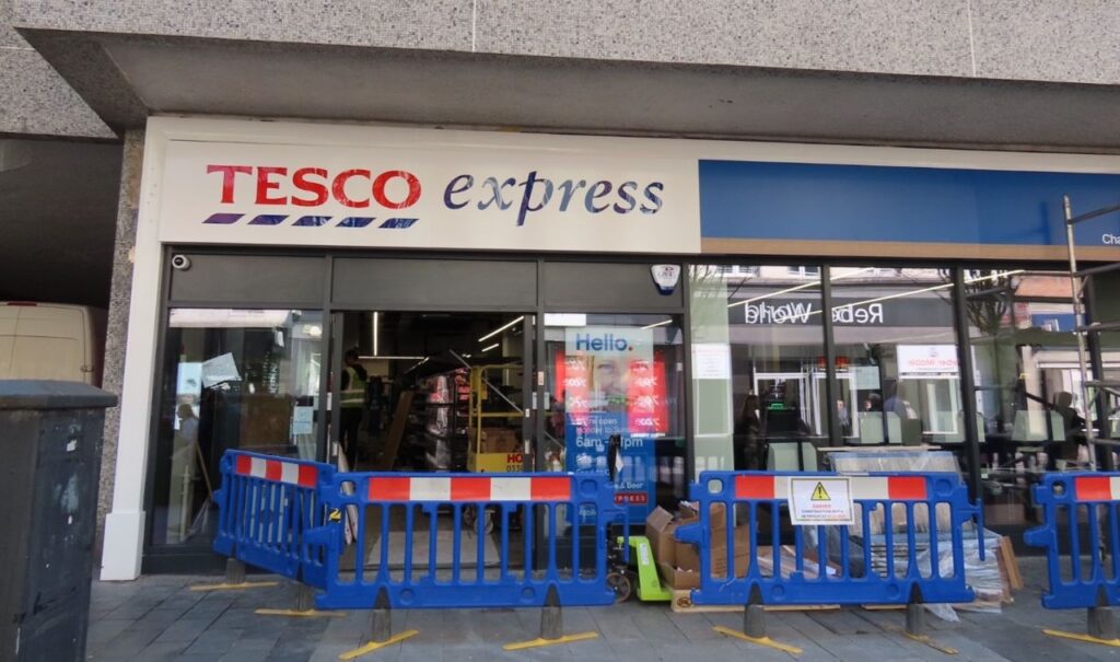 Work takes place at the new Tesco Express store on Chapel Street in Southport town centre. Photo by Andrew Brown Media
