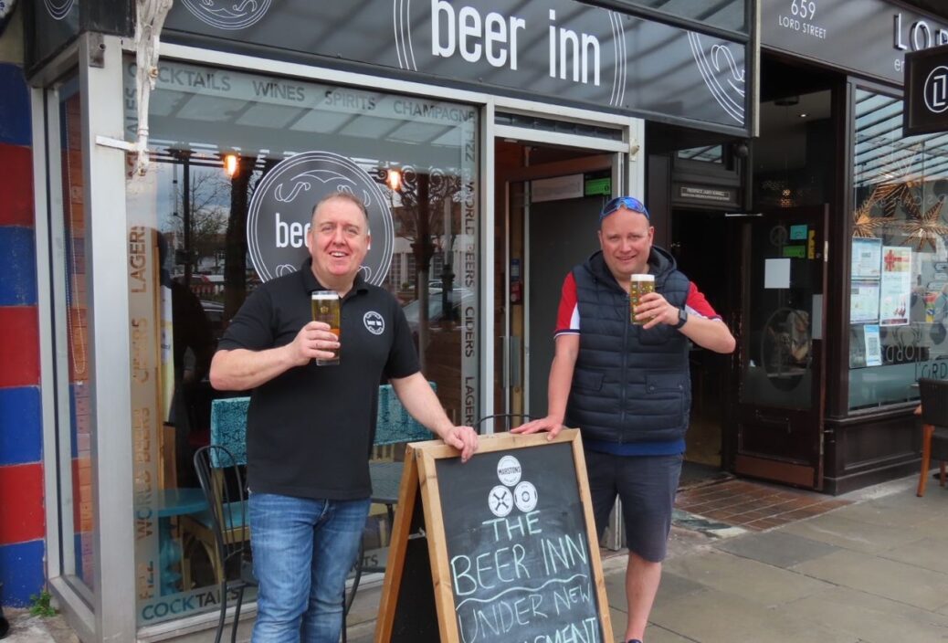 Owner Nik Weatherby (left) and Craig Kelly (right) at the Beer In on Lord Street in Southport. Photo by Andrew Brown Media