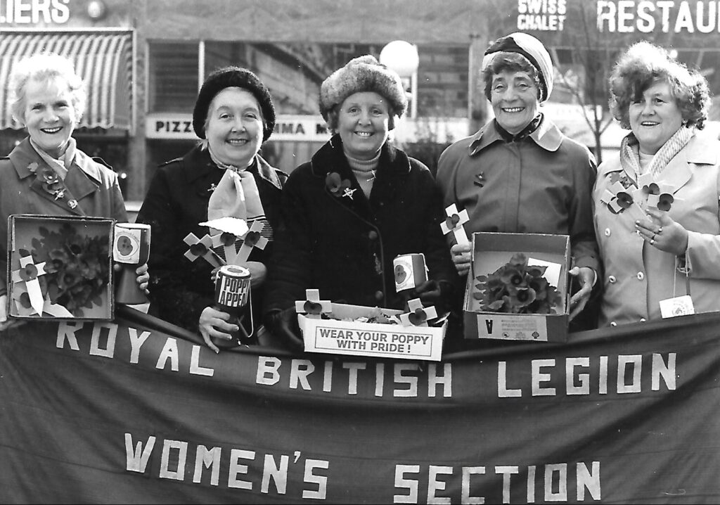 Members of the Royal British Legion Womens Section urge people to wear your poppy with pride in November 1982. Pictured (from left) are: Mrs F.Robinson; Mrs H.Bird; Mrs E.Wilkinson (Chairperson); Mrs M.Barlow (Public Relations Officer); and Mrs E.McQuirk