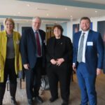 Guests at the rail summit at Southport College including (from left): Southport College CEO Michelle Brabner; South Ribble MP Katherine Fletcher; Patrick McLoughlin, Chairman of Transport for the North; West Lancs MP Rosie Cooper; Southport MP Damien Moore; and Martin Tugwell, CEO of Transport for the North. Photo by Andrew Brown Media