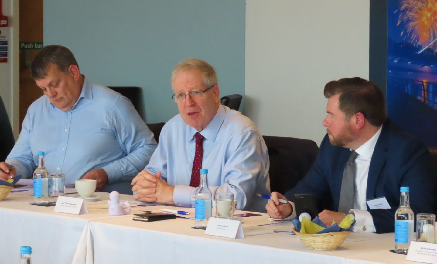 Martin Tugwell, CEO of Transport for the North (left); Patrick McLoughlin, Chairman of Transport for the North (centre); and Southport MP Damien Moore (right). Photo by Andrew Brown Media
