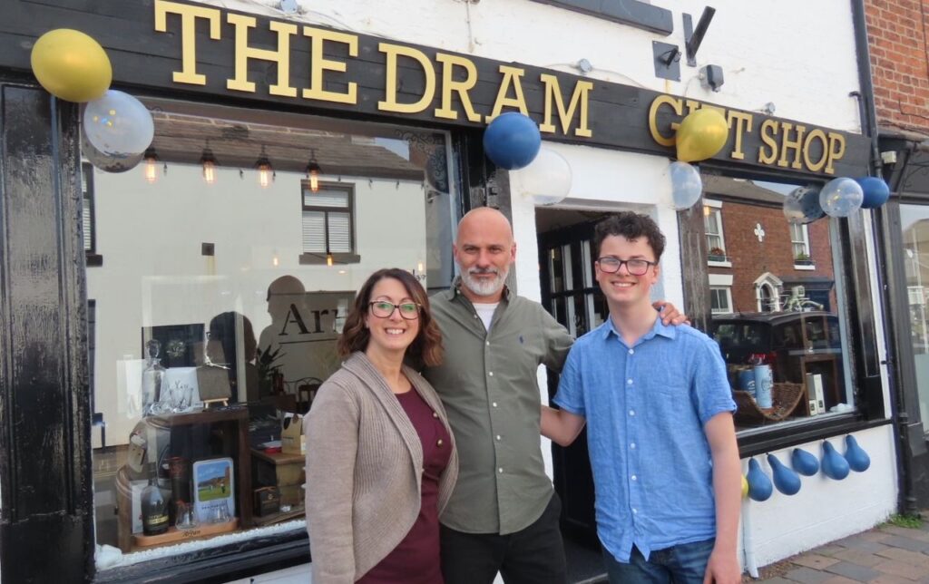 Darren and Rebecca Boyd-Preece and their son at The Dram Gift Shop in Churchtown in Southport. Photo by Andrew Brown Media