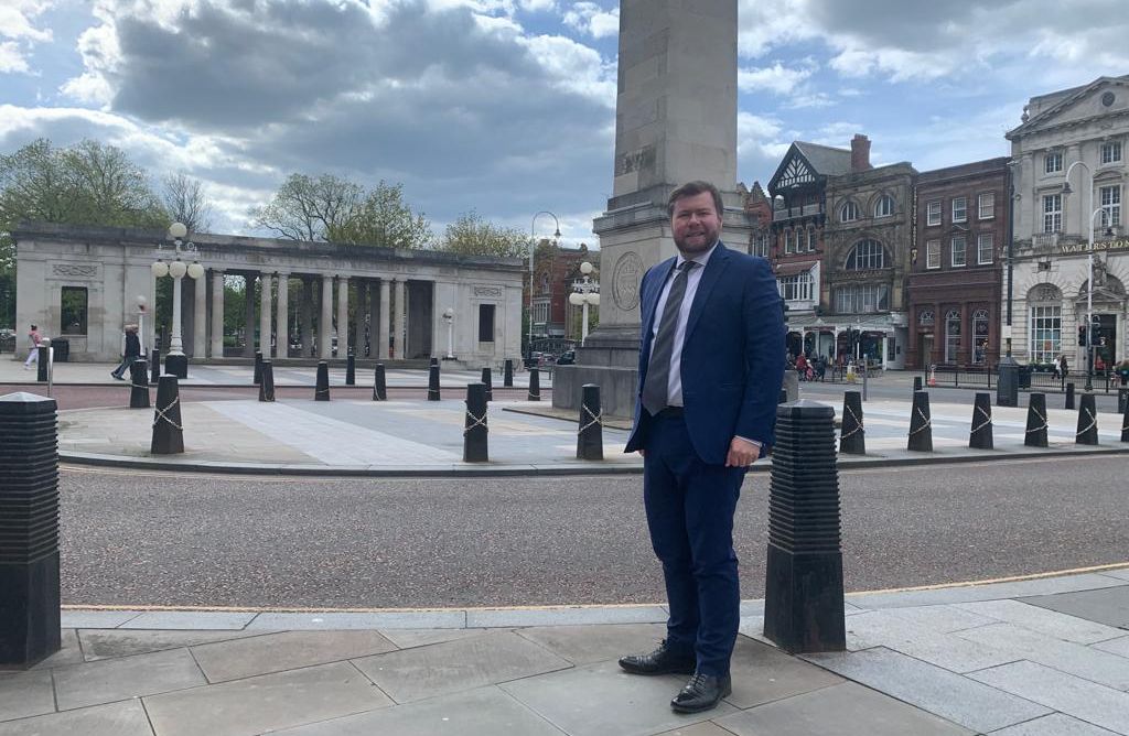 Southport MP Damien Moore at The Monument in Southport