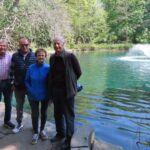 From left: Paul Sherman; Peter Smith-Crallan; David Rawsthorne; Ann Cobham; and David Cobham next to the new fountain in the lake at the Botanic Gardens in Churchtown in Southport. Photo by Andrew Brown Media