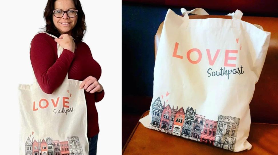 Southport artist Ruth Spillane has created some beautiful new LOVE Southport tote bags