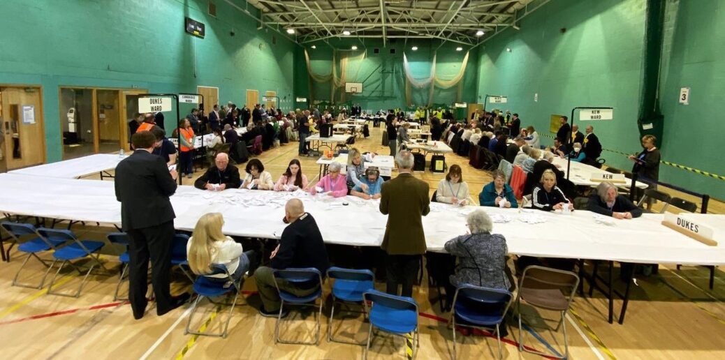 Votes are counted at the Sefton Council Local Elections. Photo by Sefton Council