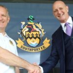 Steve Dewsnip, Southport FC Head of Commercial and Operations (left) with Exclusive Media CEO Neil Wilson (right) launch the new Southport FC Rewards initiative