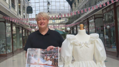 Stunning Princess Diana replica wedding dress stars in Wayfarers Arcade Jubilee display in Southport