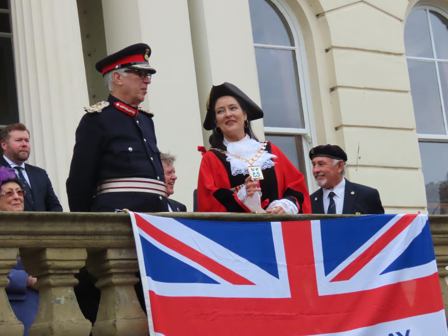 Mayor of Sefton Cllr Clare Carragher and the Lord Lieutenant of Merseyside Mark Blundell at Southport Town Hall at Armed Forces Day in Southport. Photo by Andrew Brown Media