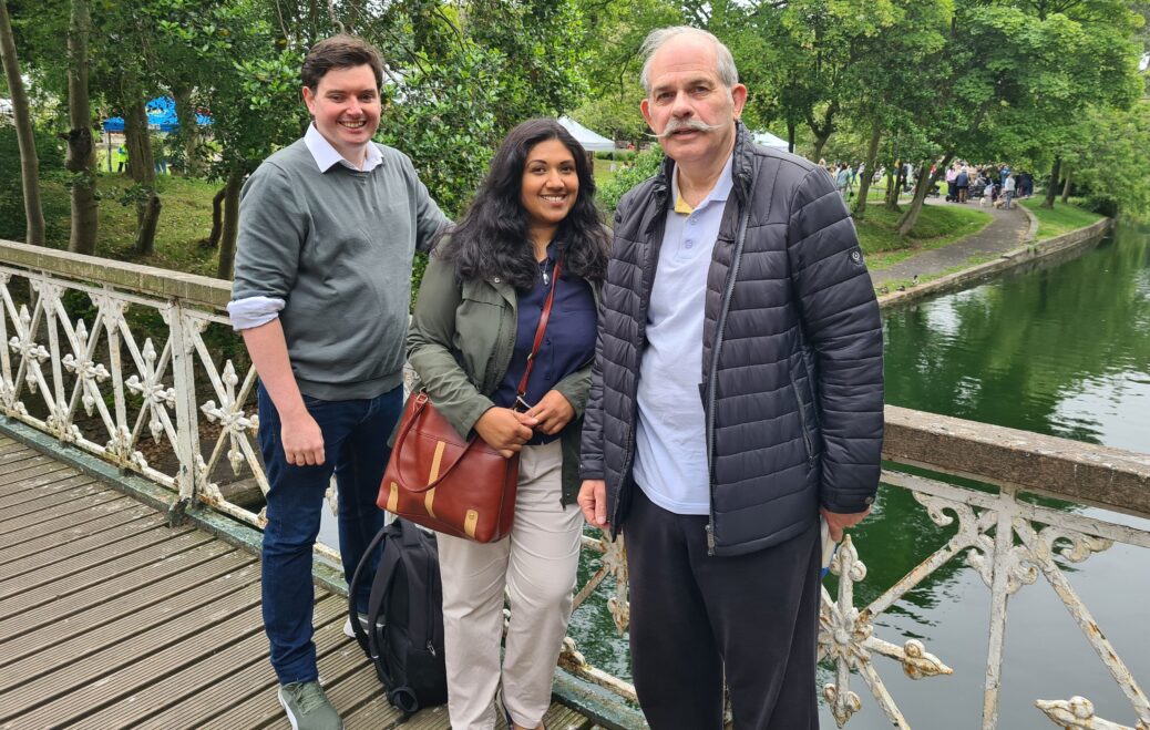 Councillors Gareth Lloyd-Johnson, Yaso Sathiy and John Dodd are pictured in Botanic Gardens in Churchtown in Southport next to the lake