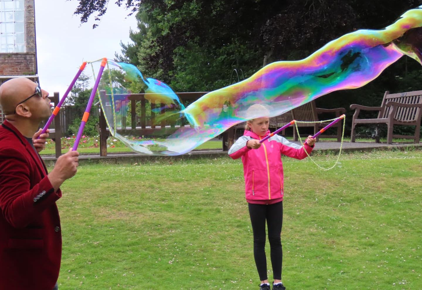 Thousands of people enjoyed a Family Fun Day at the Botanic Gardens in Churchtown in Southport. The Paris Bubbles Entertainment soap bubble artist was among the attractions. Photo by Andrew Brown Media
