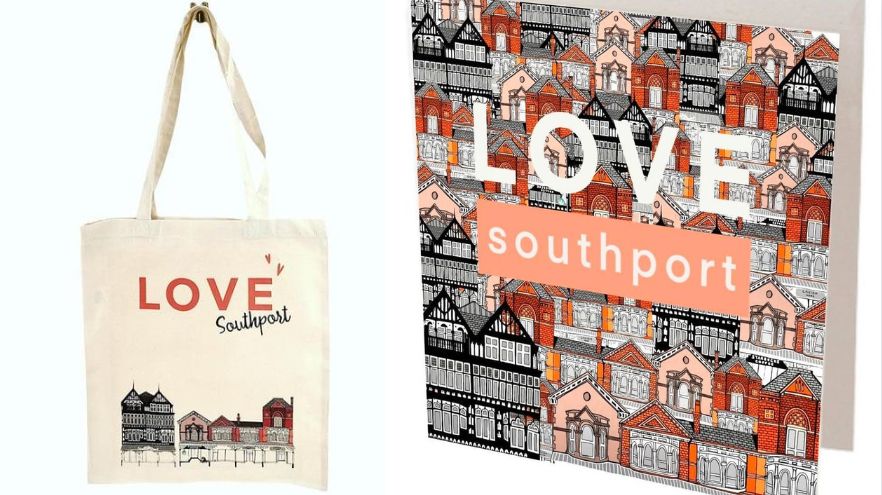 A new tote bag and a greeting card by Southport artist Ruth Spillane