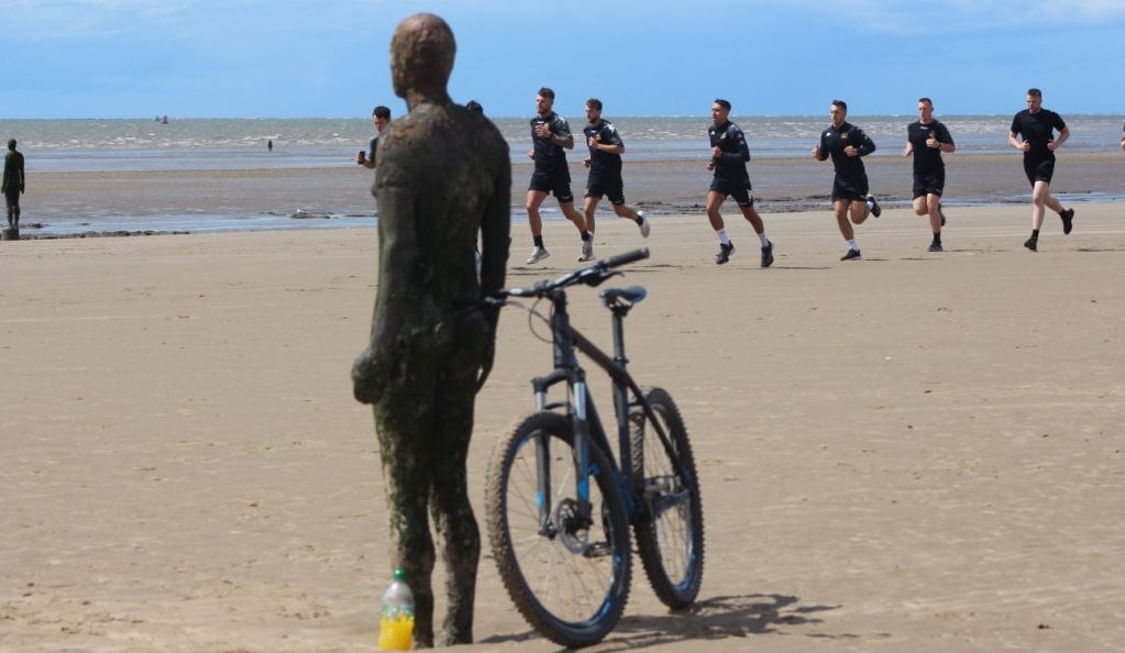 Southport FC players have been doing pre-season training on Crosby Beach. Photo: Southport FC