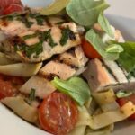 Tagliatelle Pesto with Lemon Chicken and Oven Roasted Tomato at Anelli Hotel in Southport