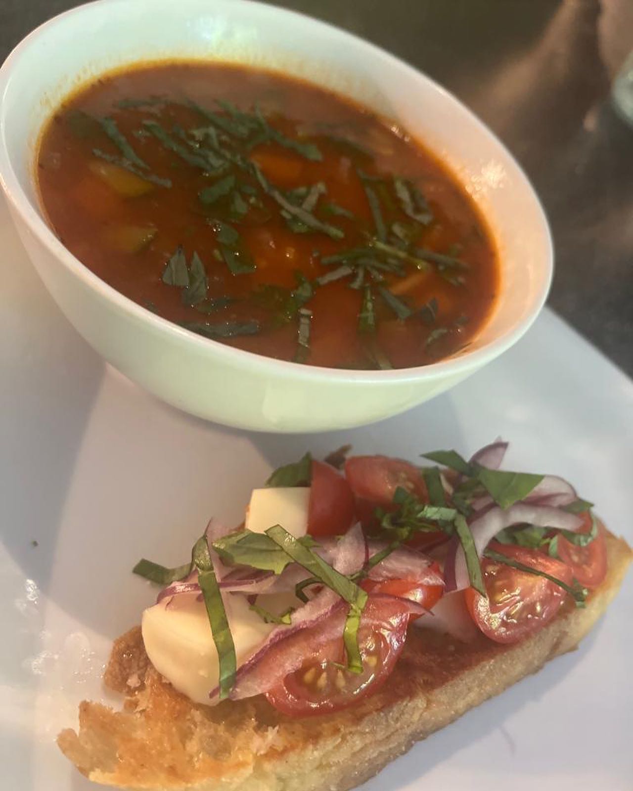 Minestrone served with Bruschetta at Anelli Hotel in Southport