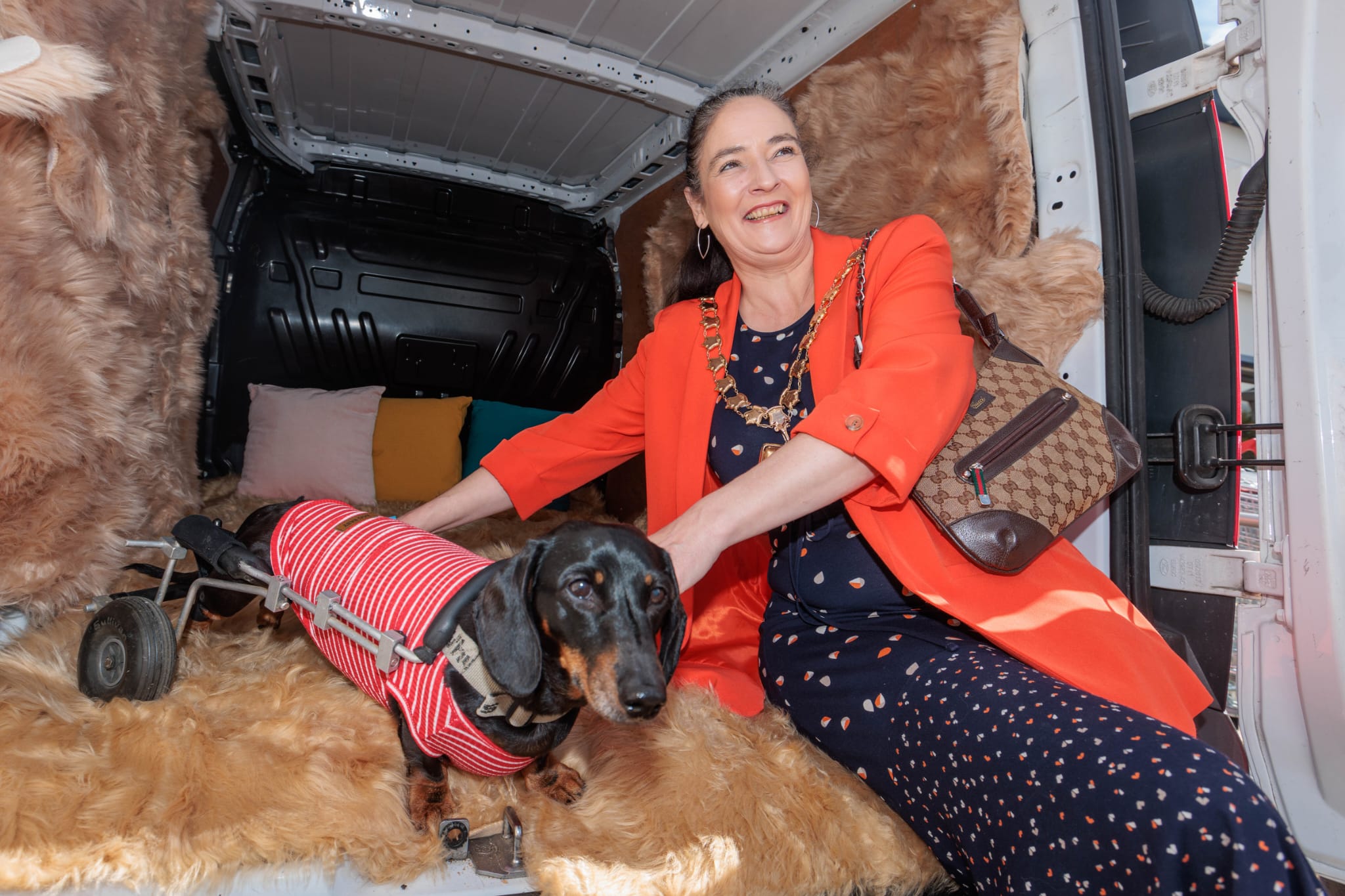 The new Jollyes pet store has opened at Kew Retail Park in Southport. Mayor of Sefton Cllr Clare Carragher with Dennis the Dachsund in the Jollyes stroke van