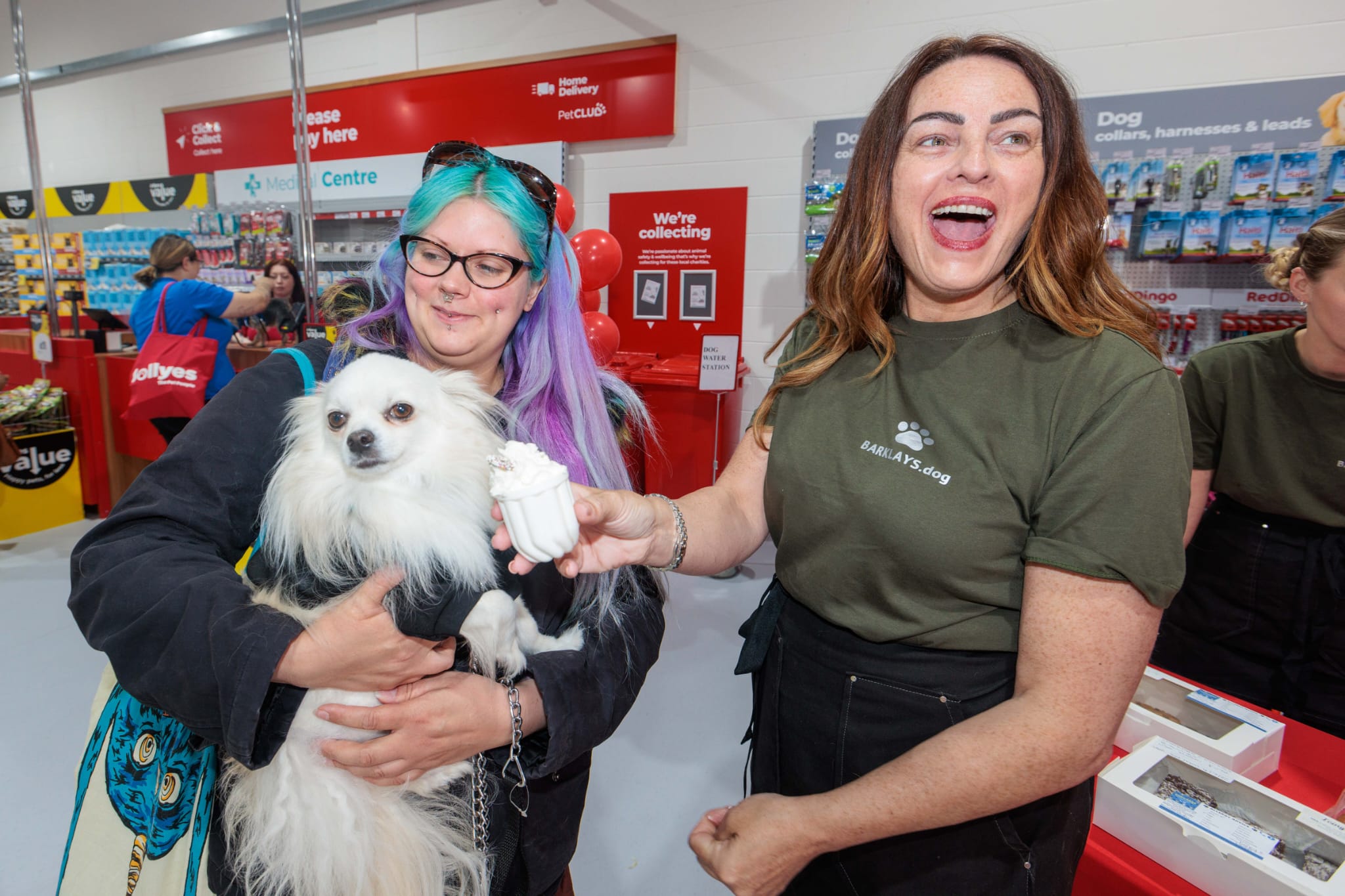The new Jollyes pet store has opened at Kew Retail Park in Southport. Pet owners and their pets were treated to free puppachinos from Lesley Morgan-Macbain (right), owner of Churchtown dog-friendly café Barklays