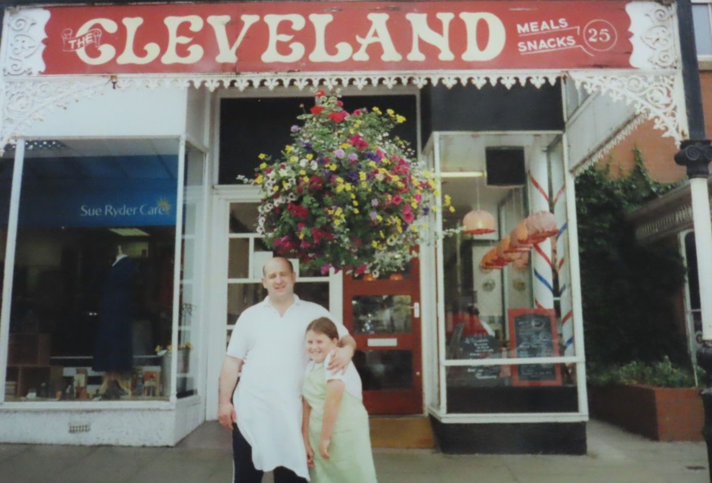 Paul McDonald with daughter Steph, then aged 7, outside the Cleveland Cafe on Lord Street in Southport in 2001