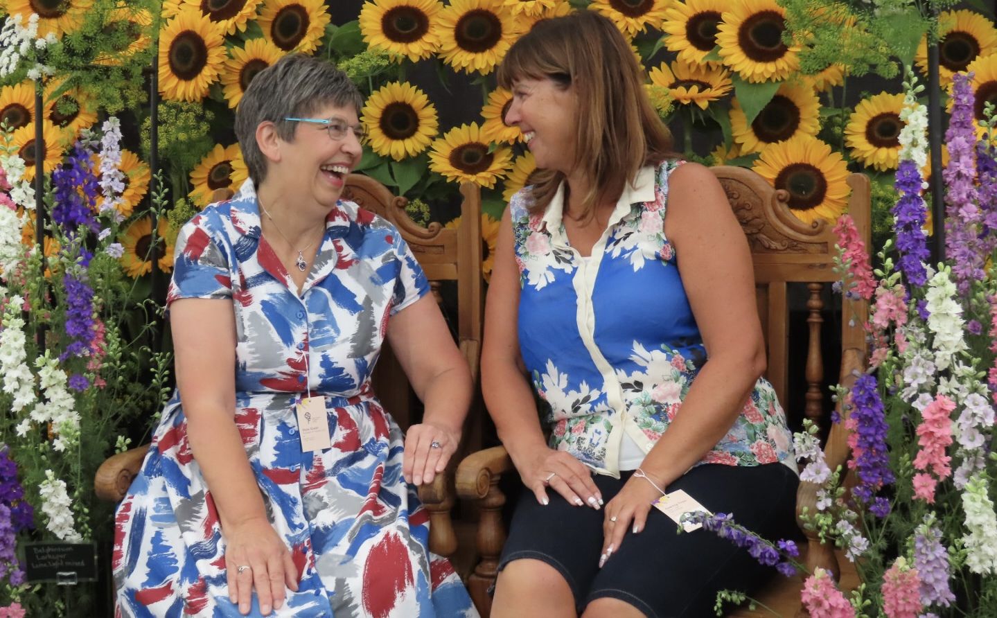 Dr Karen Groves MBE (left) with Nicky Green the owner of Poplar Farm Flowers at Southport Flower Show 2022. Photo by Andrew Brown Media