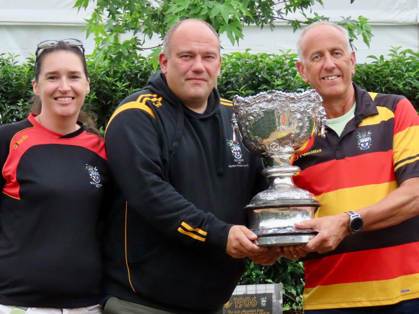 Southport Rugby Club display their trophy at Southport Flower Show. Photo by Andrew Brown Media