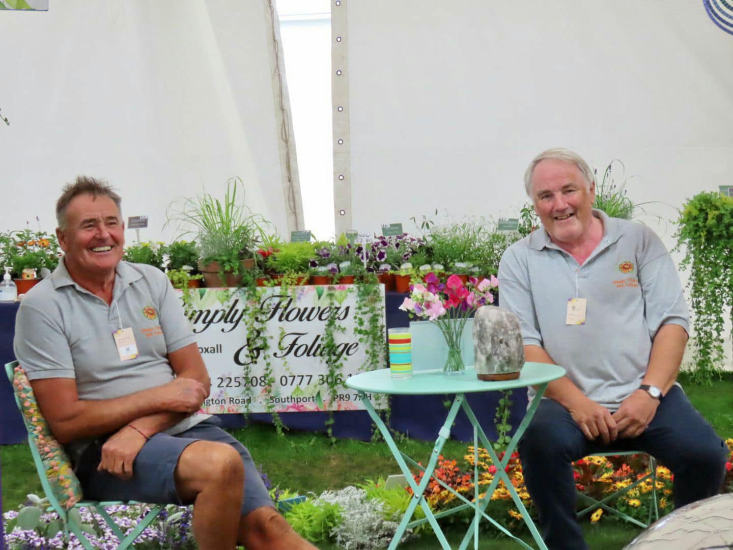 Simply Flowers & Foliage, with gardener Alan Foxall (right), at Southport Flower Show. Alan has been exhibiting at the Show for 55 years, since 1967. Photo by Andrew Brown Media