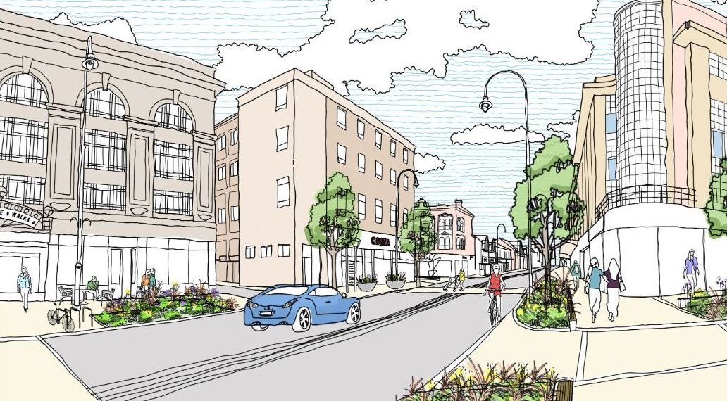 An artist's impression of Eastbank Street in Southport under the Les Transformations de Southport initiative. Funding is provided through Southport Town Deal
