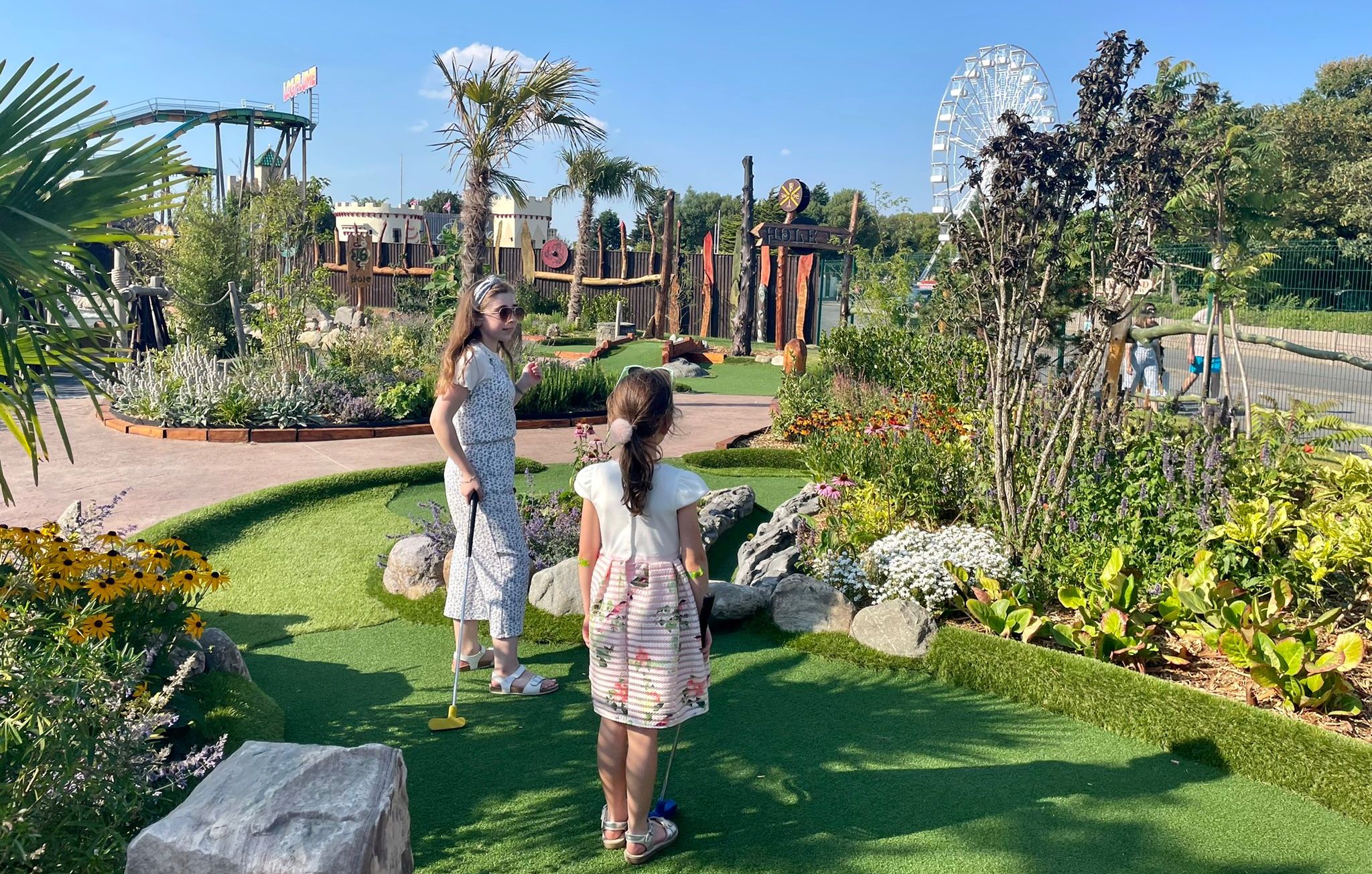 Francesca and Amelie Brown enjoy the new Viking Adventure Golf course at Southport Pleasureland. Photo by Claire Brown of Andrew Brown Media