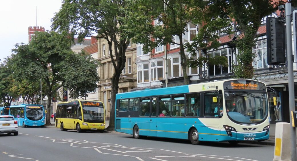Arriva and Cumfy Bus buses on Lord Street in Southport. Photo by Andrew Brown Media