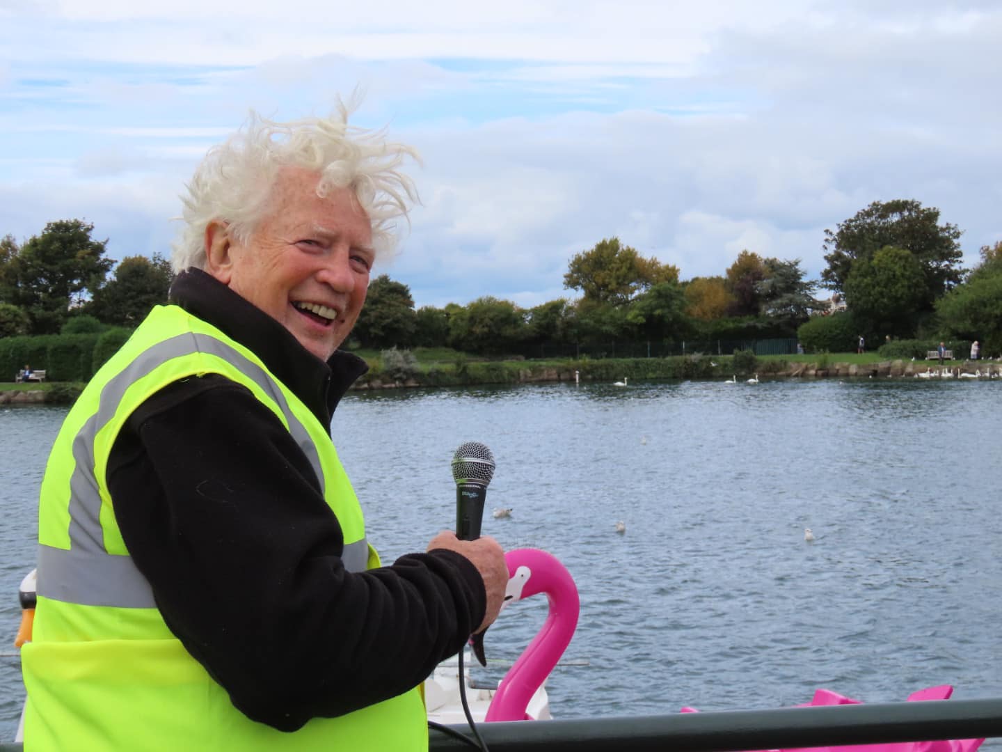 The Rotary Club of Southport staged a Purple Flamingo, Purple for Pedalo race on the Marine Lake in Southport. Event organiser Barry Sillito. Photo by Andrew Brown Media