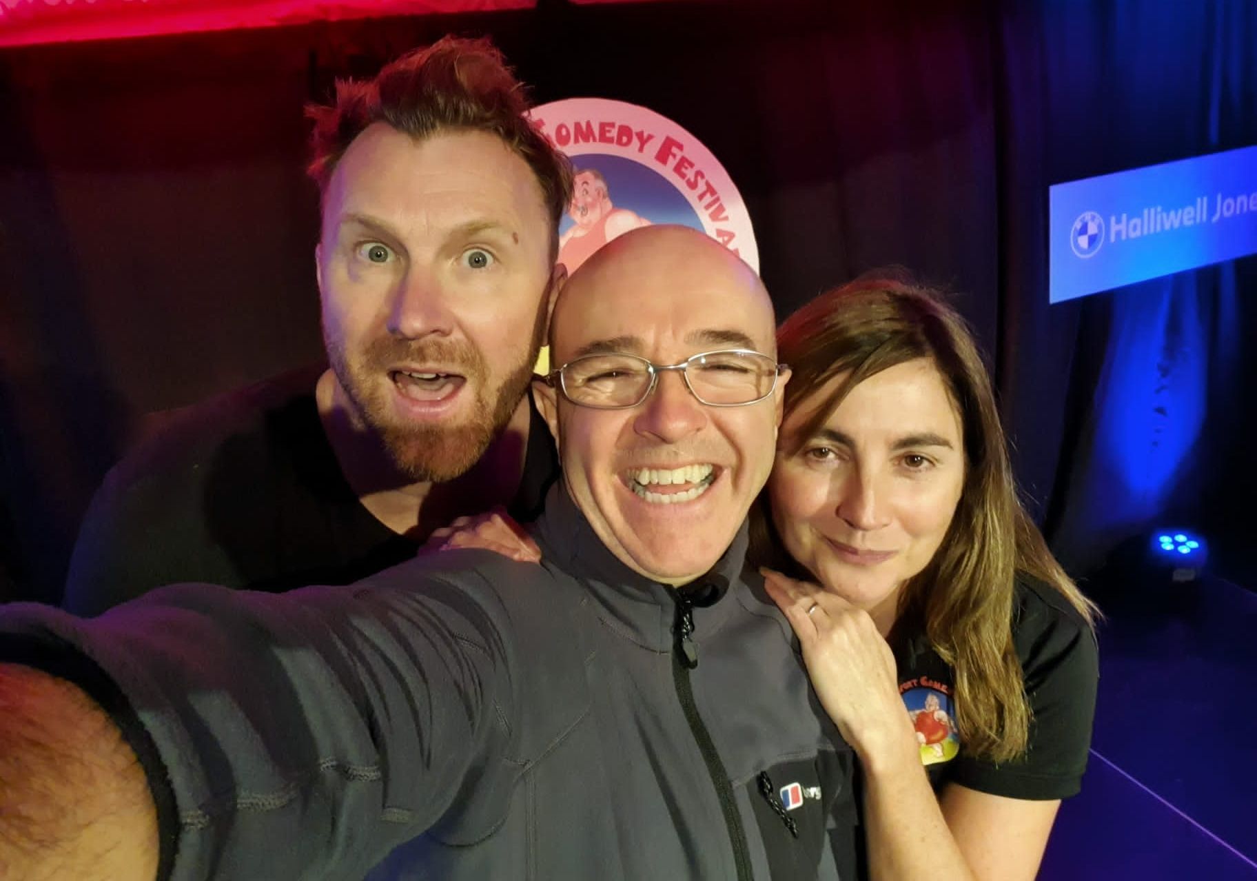 Jason Byrne (left) with Brendan Riley and Val Brady at Southport Comedy Festival 2022