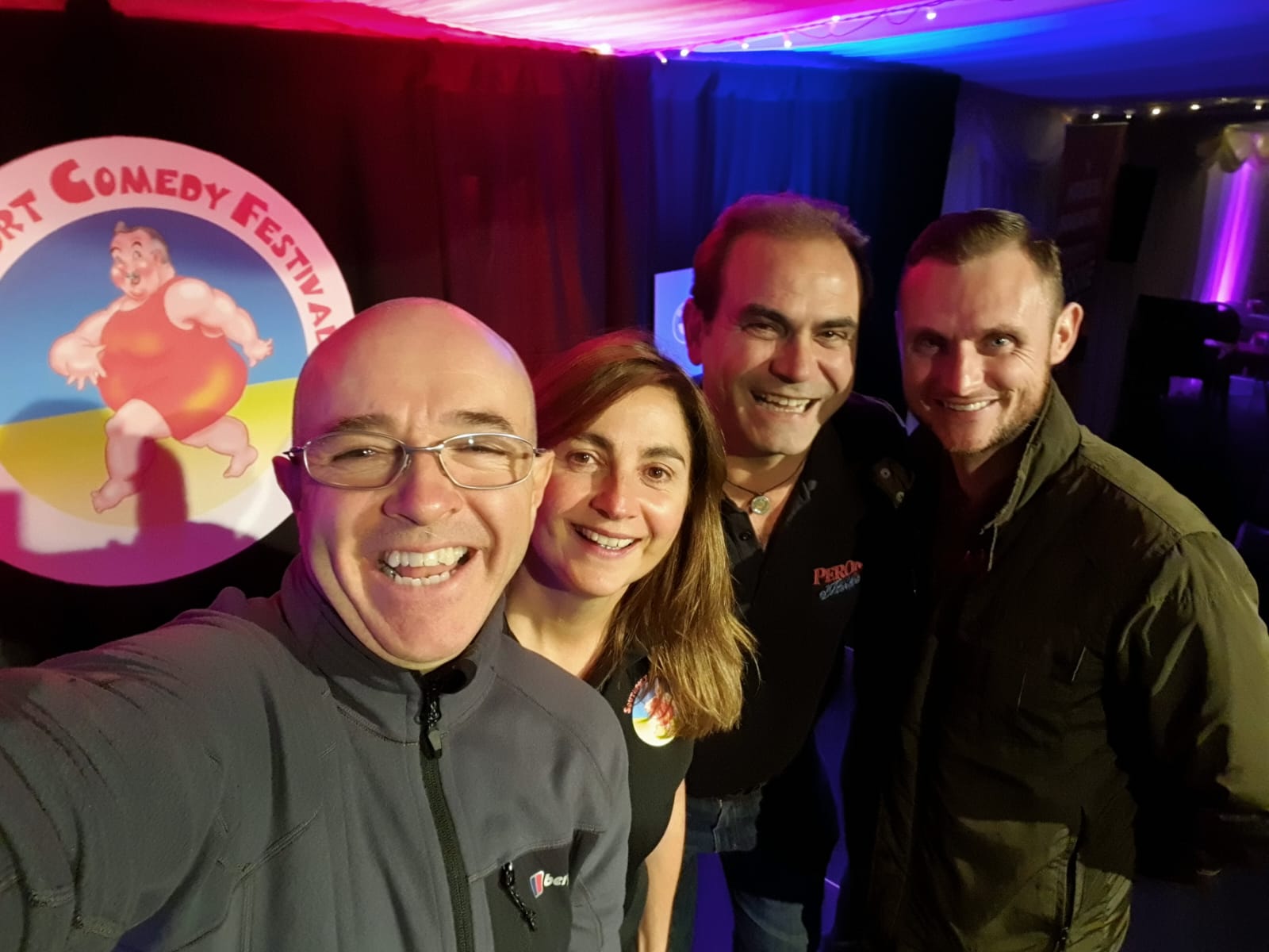 At Southport Comedy Festival are: Fesitival Directors Brendan Riley (left) and Val Brady (second left) with Attilio Sergio fron Pasta 51 Express (third left) and Mark Dilley from Elite Marquees (right)