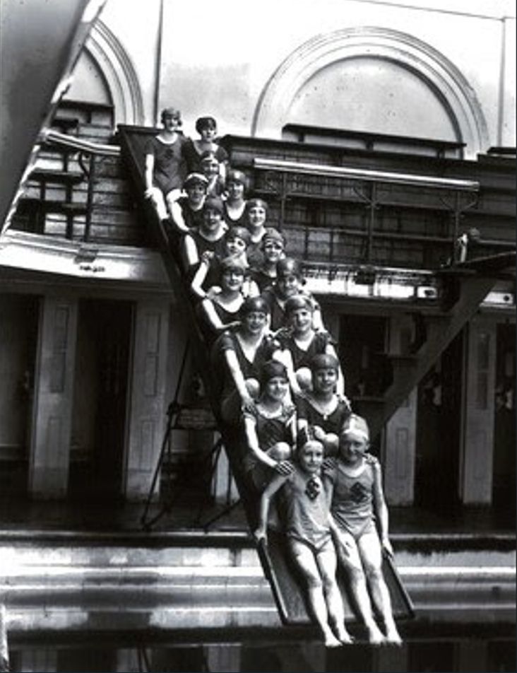 An historic photo of swimmers at the Victorian Baths in Southport