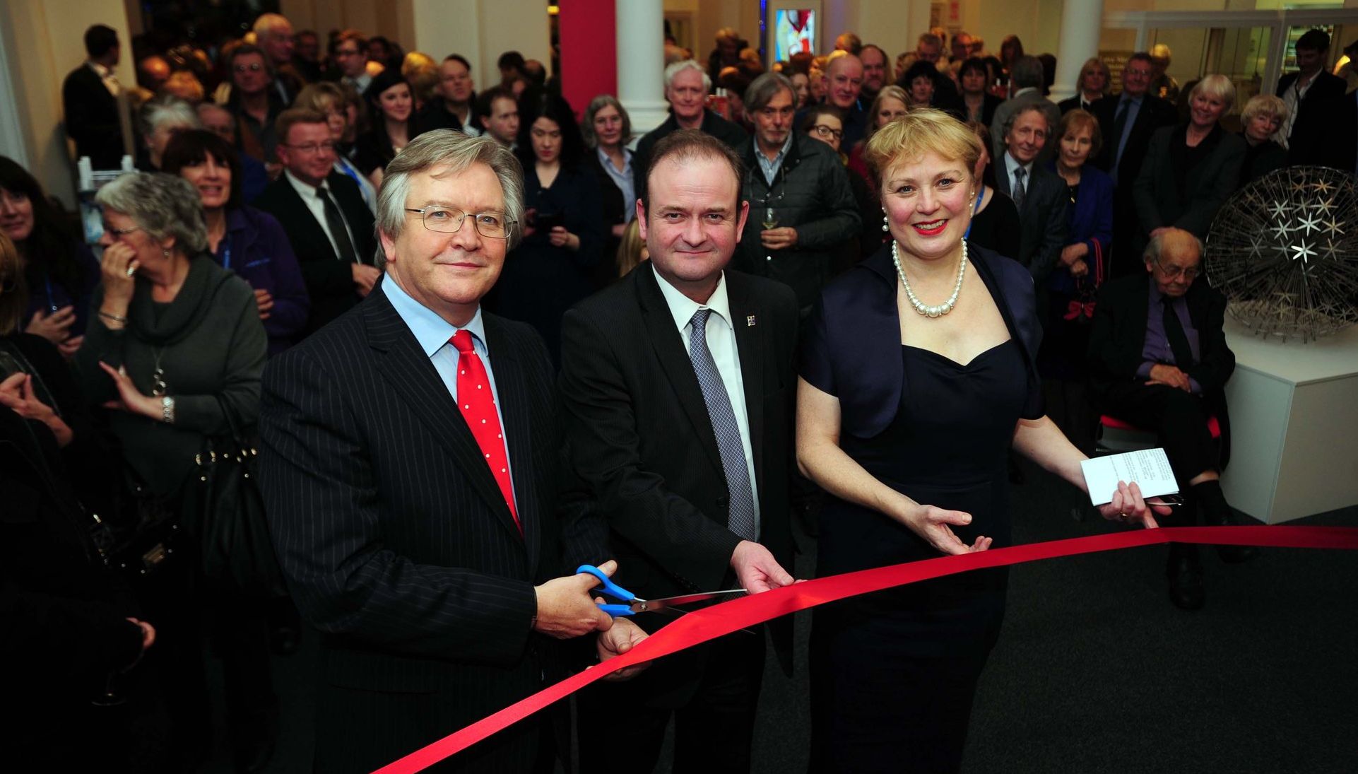 The Atkinson, Lord Street, Southport - Thursday, November 28, 2013 Official opening of The Atkinson in Southport, where Sefton Council's leader Peter Dowd, left, Cllr Ian Moncur, centre, and Atkinson director, Emma Anderson, cut the ribbon to unviel the new attraction