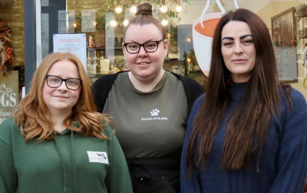Barklays dog friendly cafe in Churchtown in Southport. Jess Prescott, Caroline Bimpson and Lesley Morgan-Macbain. Photo by Andrew Brown Media