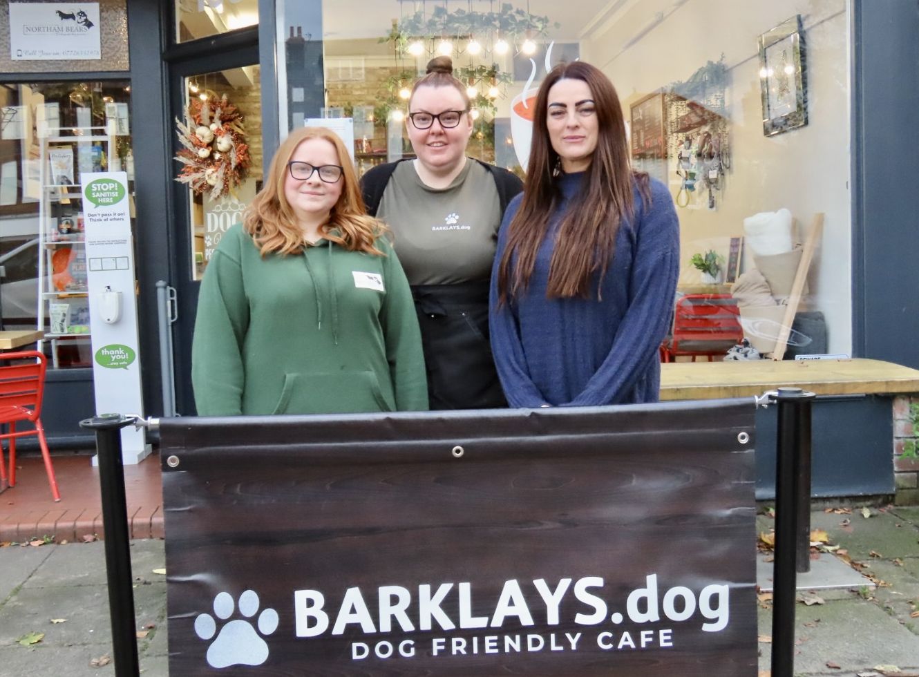 Barklays dog friendly cafe in Churchtown in Southport. Jess Prescott, Caroline Bimpson and Lesley Morgan-Macbain. 
