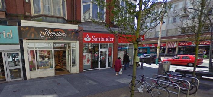 Chapel Street in Southport town centre in May 2011. Thorntons and Santander